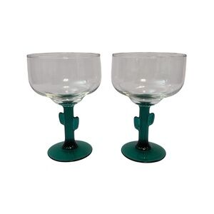 Libbey Cactus Margarita Glasses Set of‎ 2 Green Stem Southwestern Barware